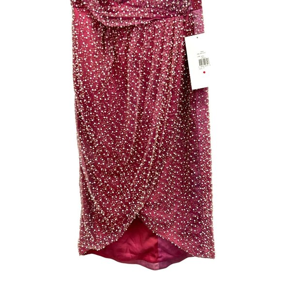 Theia Sz 4 Pearl Embellished One-Shoulder Fuchsia Beaded Dress NWT - Picture 5 of 9